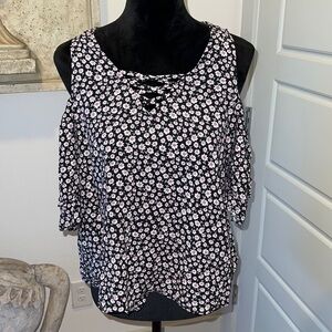 SO heritage flower print cold shoulder boho‎ top blouse Sz M